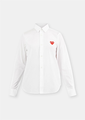 White Embroidered Heart Cotton Shirt